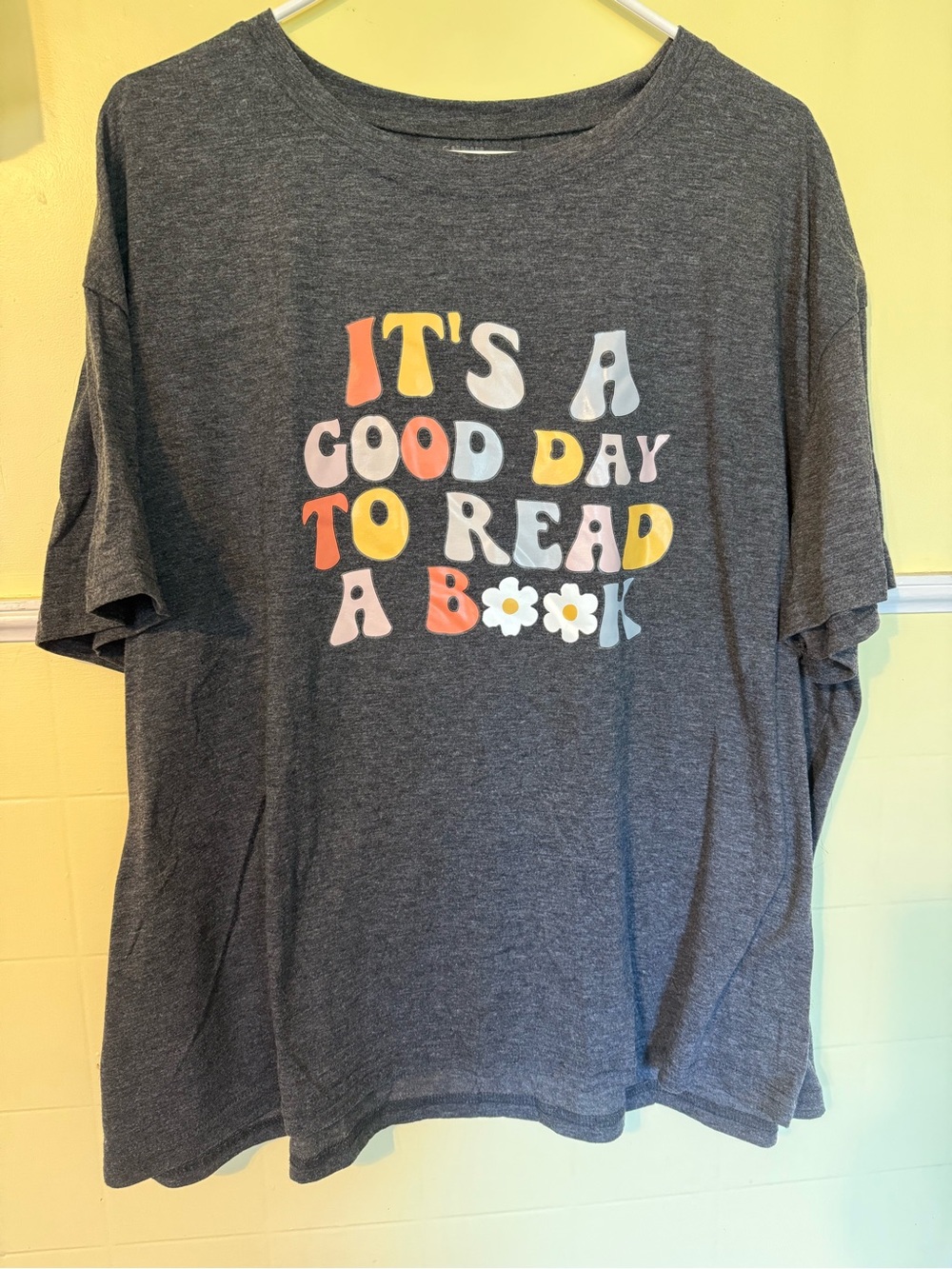 SHEIN Charcoal Graphic Tee with Retro Multi-Color Lettering